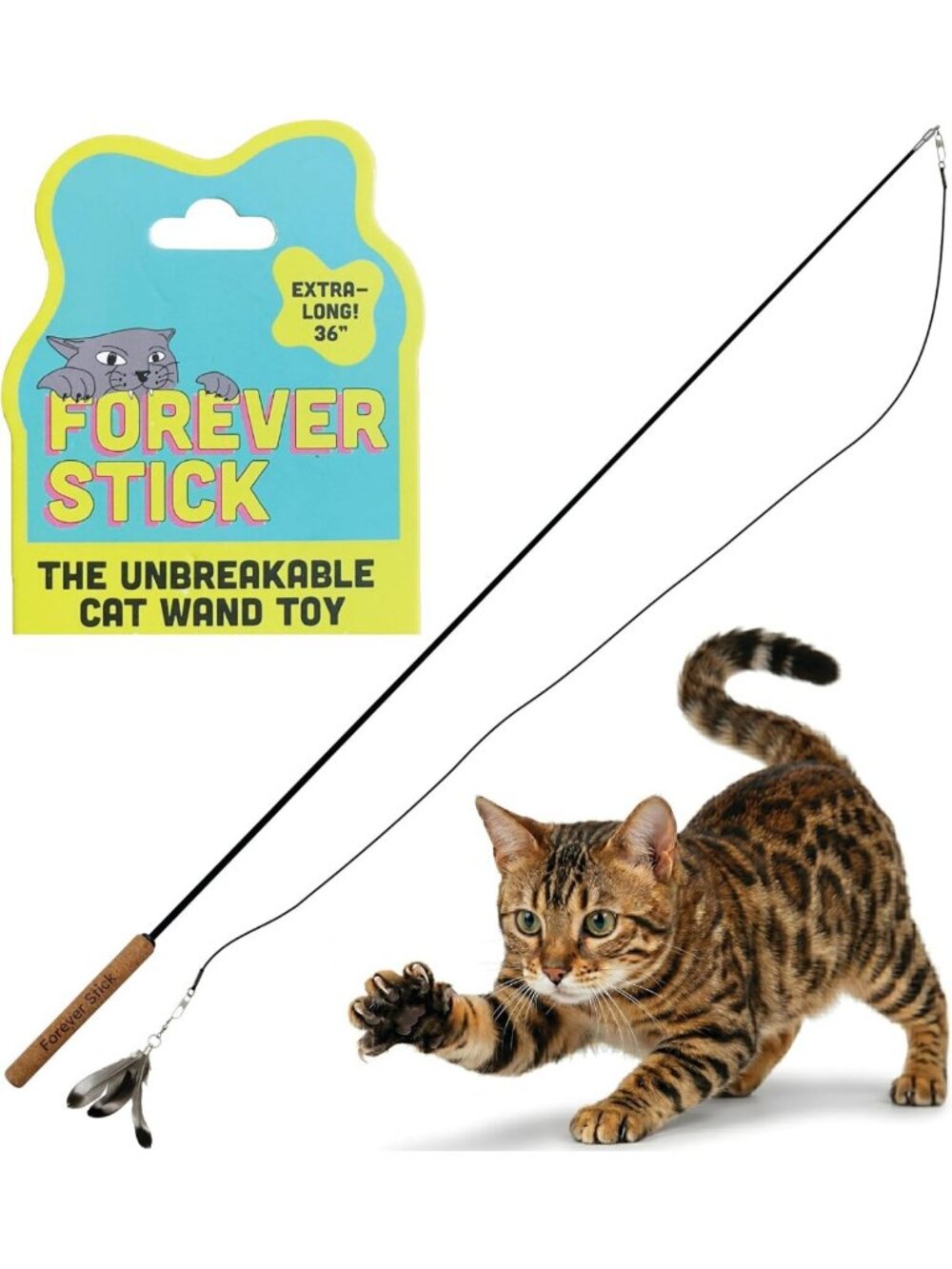 Durable Unbreakable Cat Wand Toy with Feather Teaser - Interactive Play for Cats